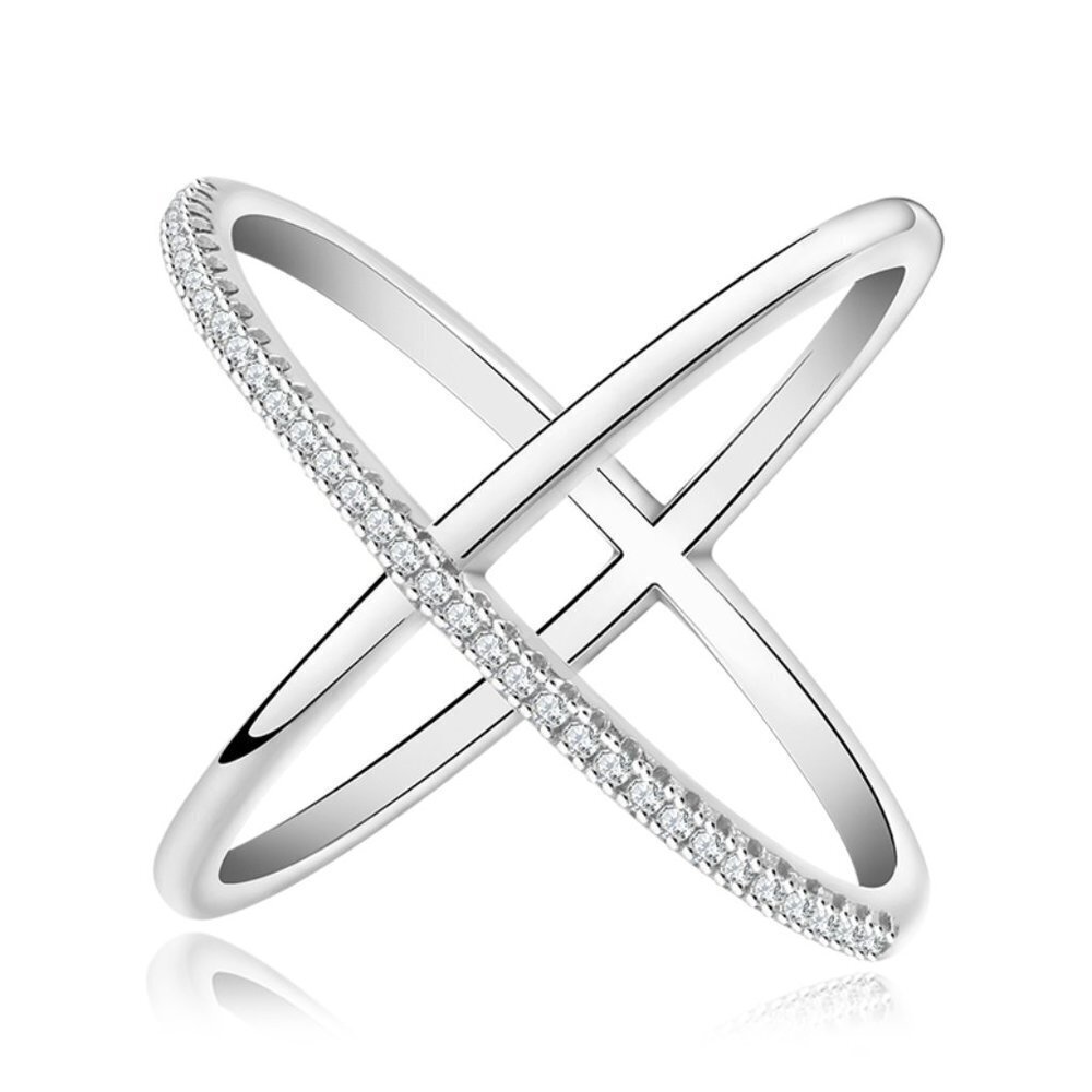 Two Lines Cross X Shape 925 Silver Ring for Women, VIP144